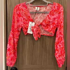 NWT VDM swim & Resort Womens Long Sleeve Cropped Blouse Size XS